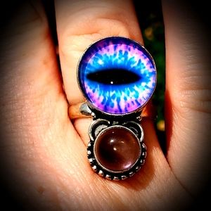 New Unique Fancy Glass Amethyst Protection Evil Eye Magic 925 Silver Ring.